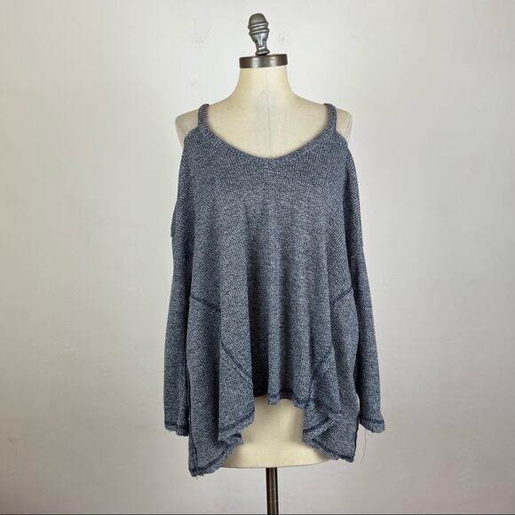 Anthropologie Deletta Blue Knit Cold Shoulder Top Small NWT - Picture 1 of 8